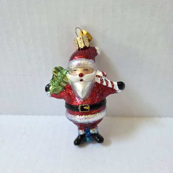Old World Christmas Mid Century Style Santa Glass Blown Ornament Tree Gift Box - Picture 2 of 5